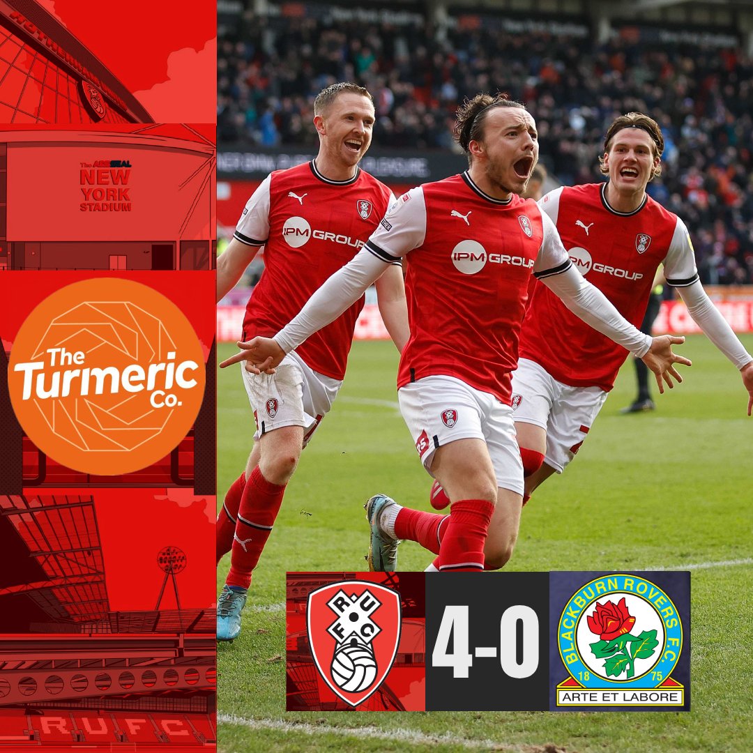 RotherhamUnited's tweet photo. FT | Rotherham 4 v 0 Blackburn

Better late than never! We got a little caught up in all the excitement 😅

A fantastic performance and a fantastic win, what a way to start the year 😍

Powered by @TheTurmericCo

#rufc | #ForeverTogetherForeverProud https://t.co/OnCpKAqUM6