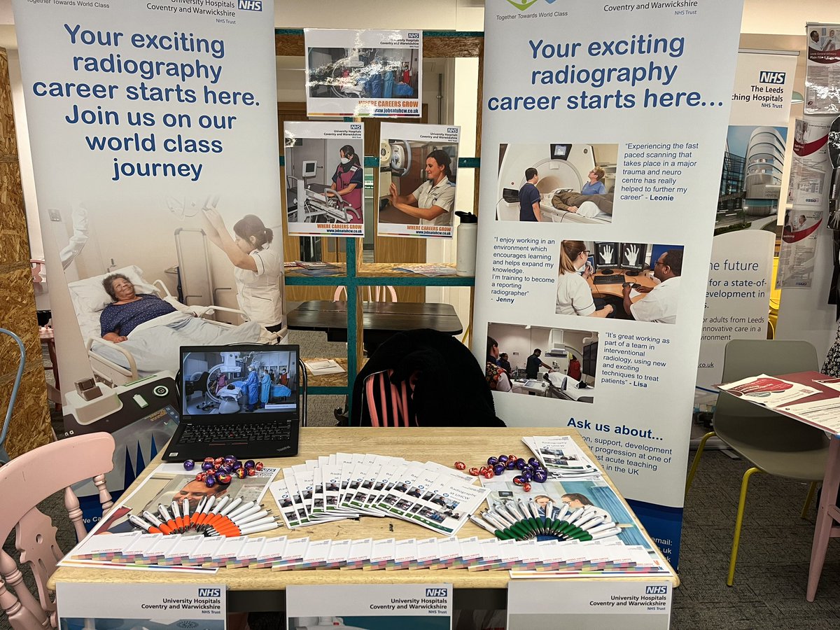 All set up and ready for Uni of Leeds Recruitment Fair! Come along and speak to us about the exciting opportunities at @RadiologyUhcw #radiographyrecruitmentfair #diagnosticradiography #radiography @AHPS_UHCW