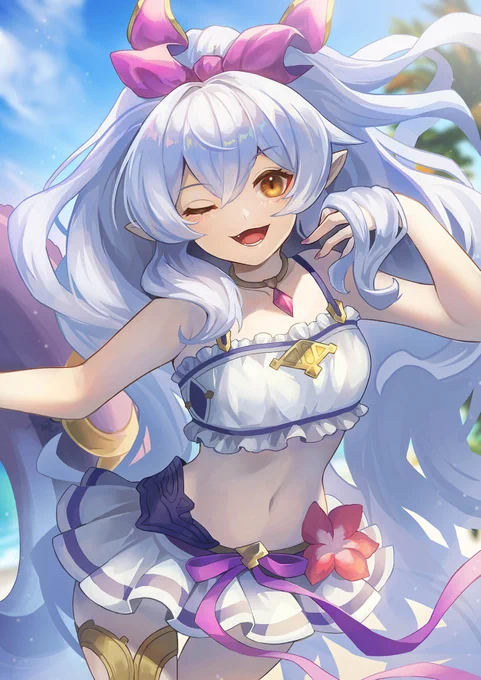 水着メドゥ #グラブル 「どうだった?アタシの活躍は!」火古戦場お疲れ様でした〜! 