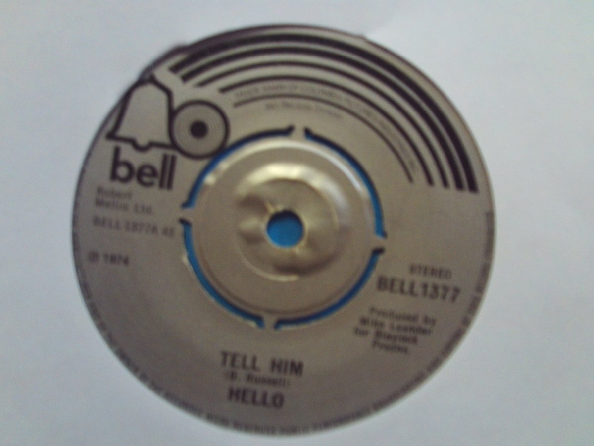Dukenfield's tweet photo. pop single of the day :
Hello – Tell Him
(Bell Records #vinyl 7" 45)
released in the UK in August 1974; reached number 6
https://t.co/jUUnIckHsL
#seventies #pop #vocal #GlamRock #MikeLeander #70sMusic https://t.co/vqCNVKQMg4