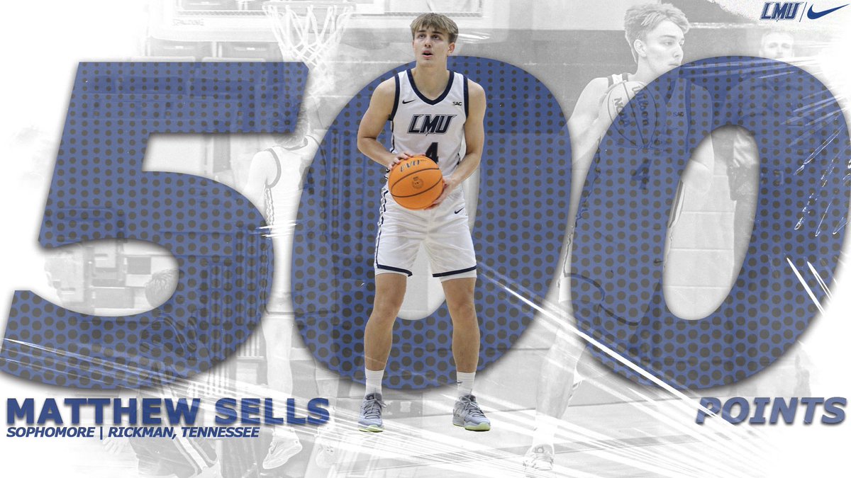 LMUMBB's tweet photo. ‼️Sophomore @MatthewSells6 broke 5️⃣0️⃣0️⃣ career points vs. Salem on Wednesday night‼️

GameDay vs. Anderson today on the road @ 4 PM❗️

#SplitterNation #LMUMBB #AbesArmy 

🎩⚒️🏀⚒️🎩🏀 https://t.co/UfnI7A5hIP