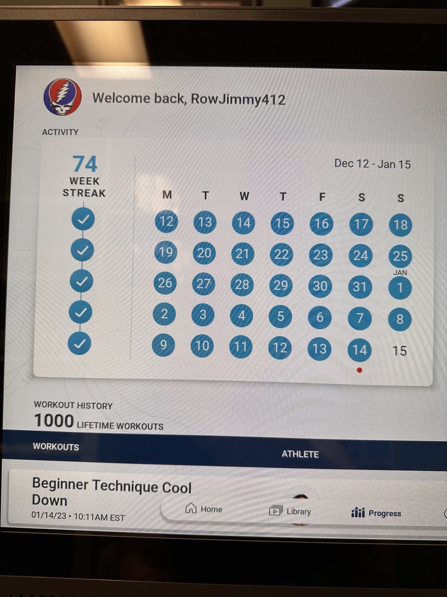 phishphan87's tweet photo. 1000 workouts. Now, I know it includes cool downs. But still a milestone I’m happy to share. Let’s go !!!!!! #HydrowHigh ⁦@Hydrow_by_CREW⁩ https://t.co/IyONeff7HI