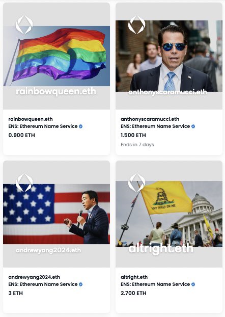 2487_eth's tweet photo. @ensforsale @ensdomains Anthonyscaramucci.eth
Rainbowqueen.eth
Andrewyang2024.eth
Altright.eth
#ens #ensforsale #ensdomains https://t.co/UmVzGvBIID