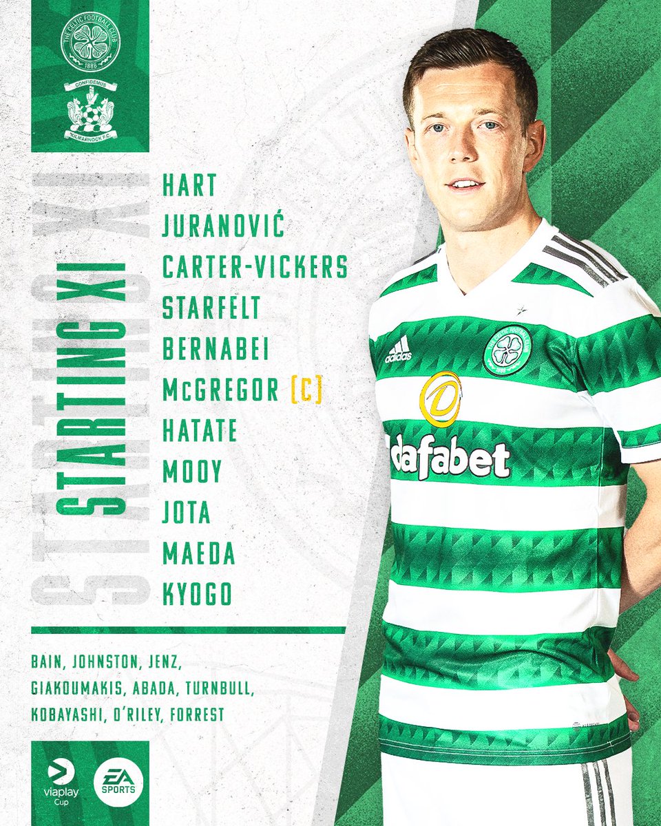 CelticFC's tweet photo. 📋 #CelticFC's Semi-Final Team News! 🟢⚪ 

XI: Hart, Juranović, Carter-Vickers, Starfelt, Bernabei, McGregor (C), Hatate, Mooy, Jota, Maeda, Kyogo.

Subs: Bain, Johnston, Jenz, Giakoumakis, Abada, Turnbull, Kobayashi, O'Riley, Forrest.

#CELKIL | #ViaplayCup | #COYBIG🍀 https://t.co/dbAR149YvX