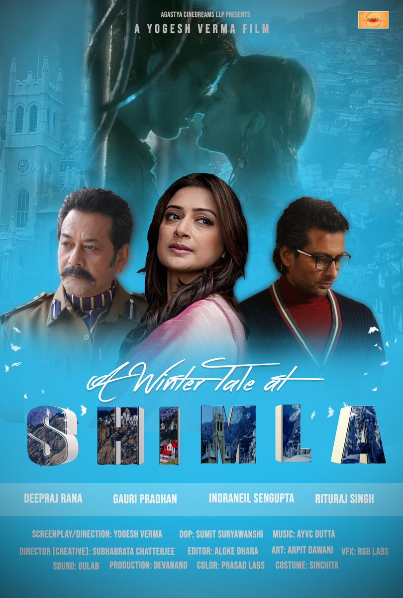 taran_adarsh's tweet photo. ‘A WINTER TALE AT SHIMLA’ FIRST LOOK POSTER, MUSIC TEASER, TRAILER LAUNCHED… Director - producer #YogeshVerma unveils #FirstLook poster, music teaser and trailer of his maiden film #AWinterTaleAtShimla… Stars #DeeprajRana, #GauriPradhan, #IndraneilSengupta and #RiturajSingh. https://t.co/h5PXpYmwjj