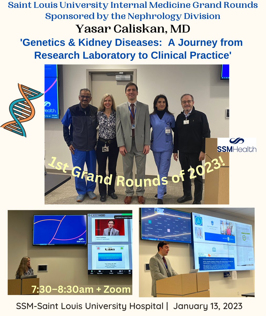 Honored to introduce🎤@YasarCaliskan at 1st @SSMHealthSTL #GrandRounds presentation of 2023!
🙏🏾for excellent presentation on ‘#Genetics🧬& #KidneyDiseases: A Journey from Research Lab🔬to Clinical Practice🏥'
• #SoProud have your unique contributions in @slunephrons Division👏🏽