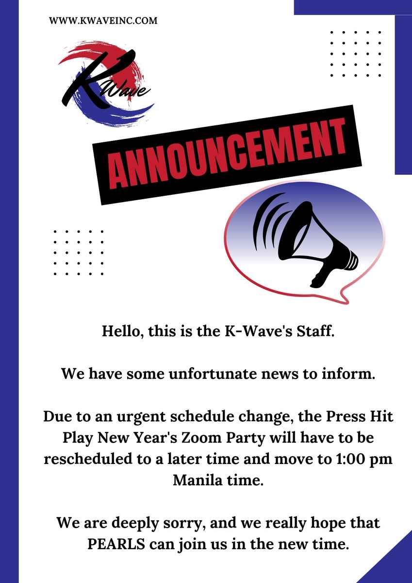KWaveByMarie's tweet photo. 🚨Announcement 🚨

PEARLS please read and be aware that the Zoom Party sheduled time has change to 1:00 PM

We're ready to enjoy @PressHitPlay ASAP debut performance on the show and after that come join us for the zoom party 🤗

#Press_Hit_Play #CHRLS 
#Sev #Yuuki #JP #KWave https://t.co/qGOKKX1bmW