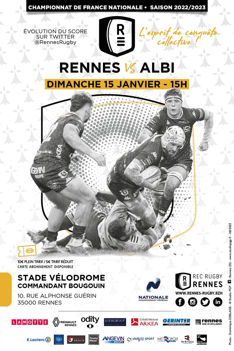 LeXVIduREC's tweet photo. ⚫ Premier match de l'année, et en plus à la maison pour @RennesRugby ⚪

🆚 @SCA_OFFICIEL 
🏟️ Vélodrome
⏰ Dimanche - 15h
🏆 @RugbyNationale J15

#RECvSCA #Nationale #RECSCA #bzhrugby #rugbybzh #krogit https://t.co/EWelTKTF42