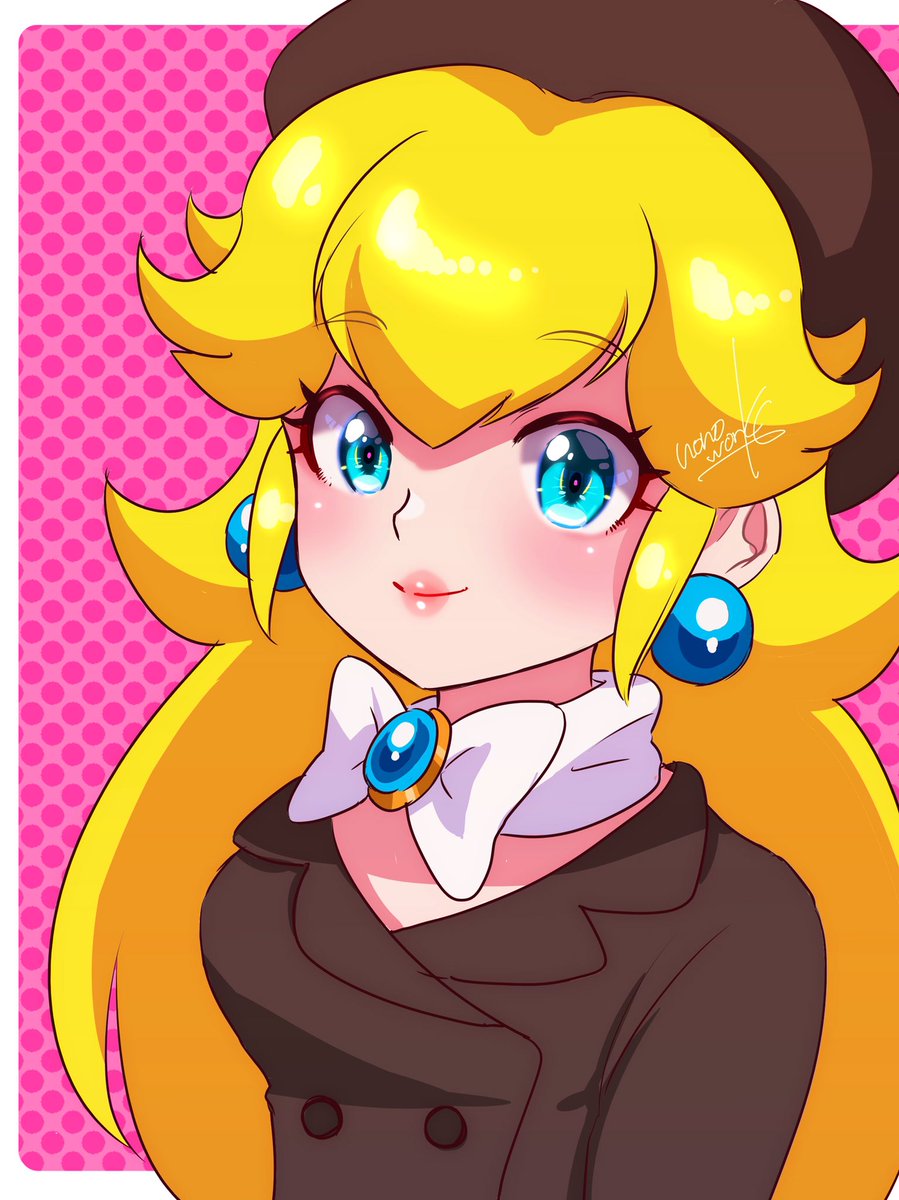 princess peach 1girl solo jewelry blonde hair earrings brooch long hair  illustration images