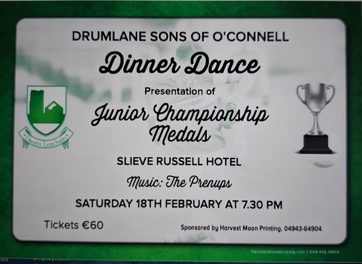 drumlanegaa's tweet photo. 🇳🇬🇳🇬🇳🇬🇳🇬2022 Cavan GAA Junior Championship winners Dinner Dance🇳🇬🇳🇬🇳🇬🇳🇬

Delighted to announce that medals will be presented to our 2022 @CavanCoBoardGaa  Junior Championship winners at our club Dinner Dance which will be held in the @Slieverussell on Saturday, 18th February https://t.co/qHKXa9wPPR