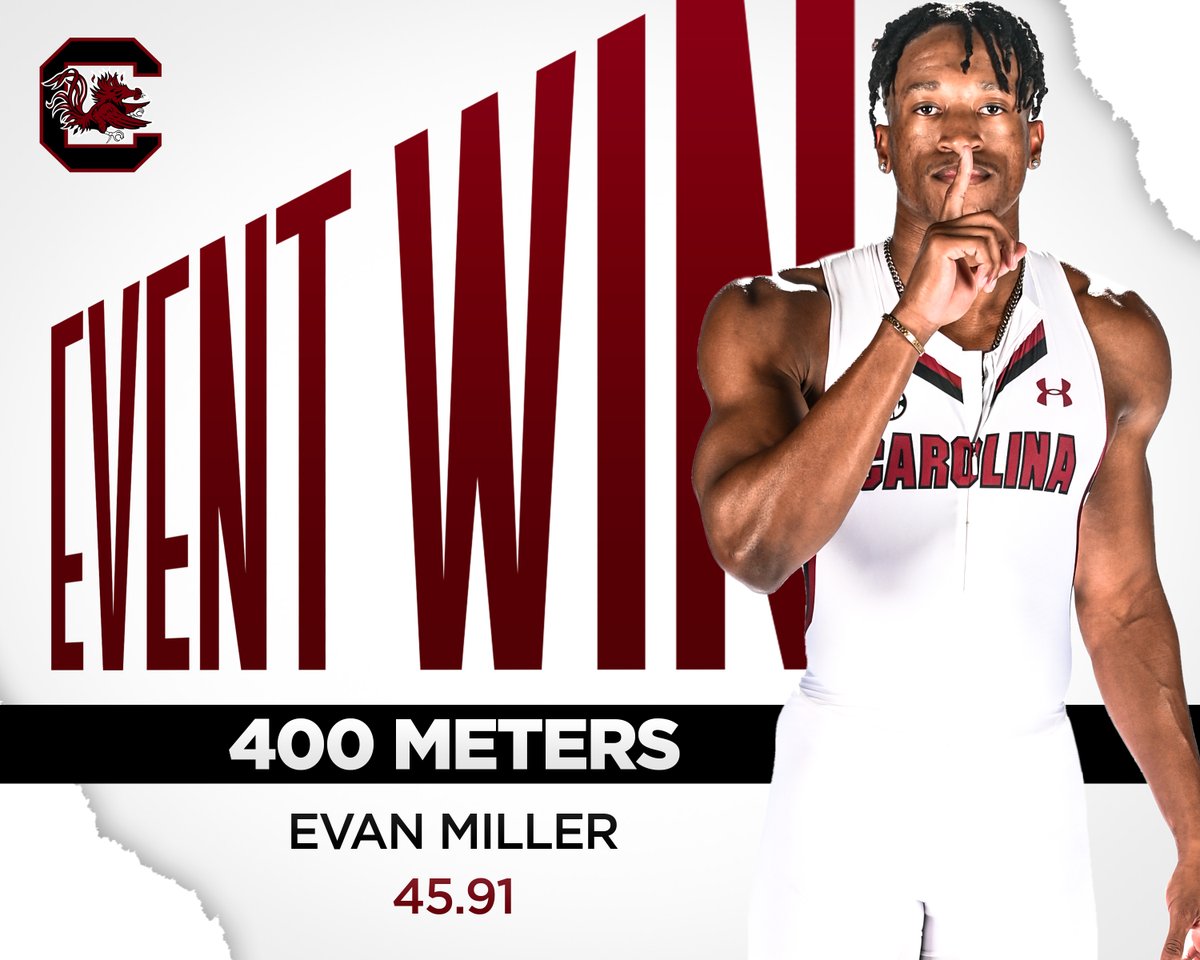 GamecockTrack's tweet photo. Nothing quiet about that win!! Miller broke the sound barrier with the fastest 400m race in the NCAA this season!! https://t.co/gpKzQqvsPx
