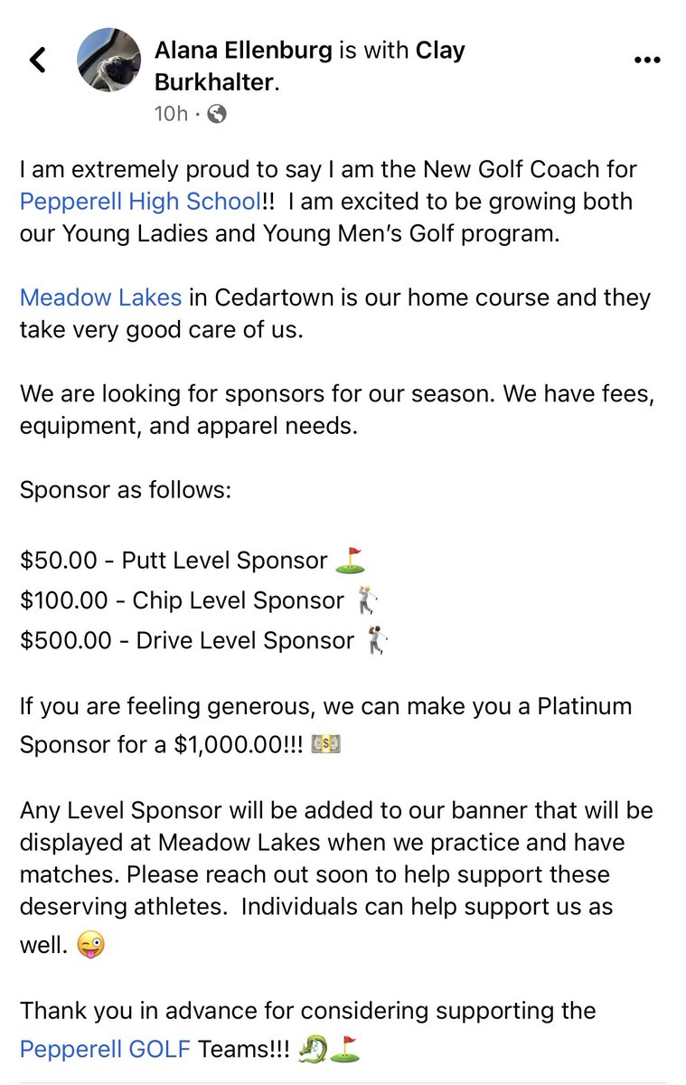 CoachEllenburg's tweet photo. Pepperell Golf Team!!  
We are looking for sponsors. 
Join us as we grow our Young Ladies and Young Men’s golf program. https://t.co/oGGJFMV1Pq