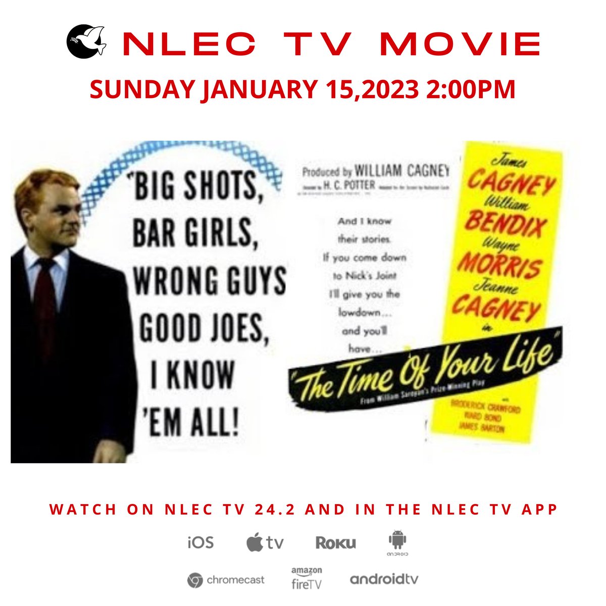 NLECTV's tweet image. A wide variety of persons come into Nick's Pacific Street Saloon, some to ask for work and others just to pass the time. #TheTimeOfYourLife #JamesCagney #williambendix #dramedy #comedymovie #comedymovies #DramaMovies #classicmovies #movie #movies
nlec.tv/on-demand/nlec…