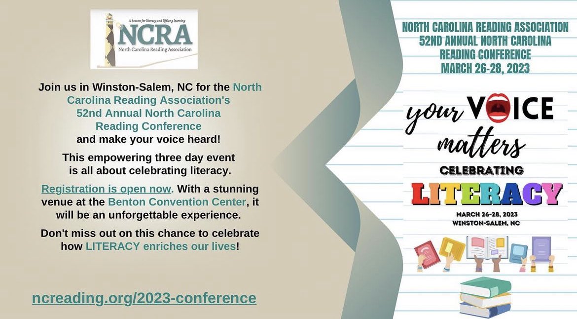 Registration for the <a href="/NCReadingAssoc/">NCRA</a> reading conference is open! 📚 Join us for the opportunity to be part of a movement that will change lives through proven literacy strategies. 🔗 ncreading.org/2023-conference #NCRA23 #NCRAcon23 #ProfessionalDevelopment #literacy #scienceofreading