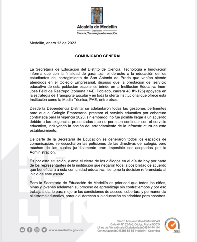 Otra_delRojo's tweet photo. A dos días del regreso a clases me entero que mi hijo no tiene escuela y que la solución de @AlcaldiadeMed es mandarlo para el poblado, vivimos en San Antonio de prado y aquí queremos que estudie, y una de las razones es la terrible movilidad del corregimiento.@QuinteroCalle https://t.co/IuygxPQxAP