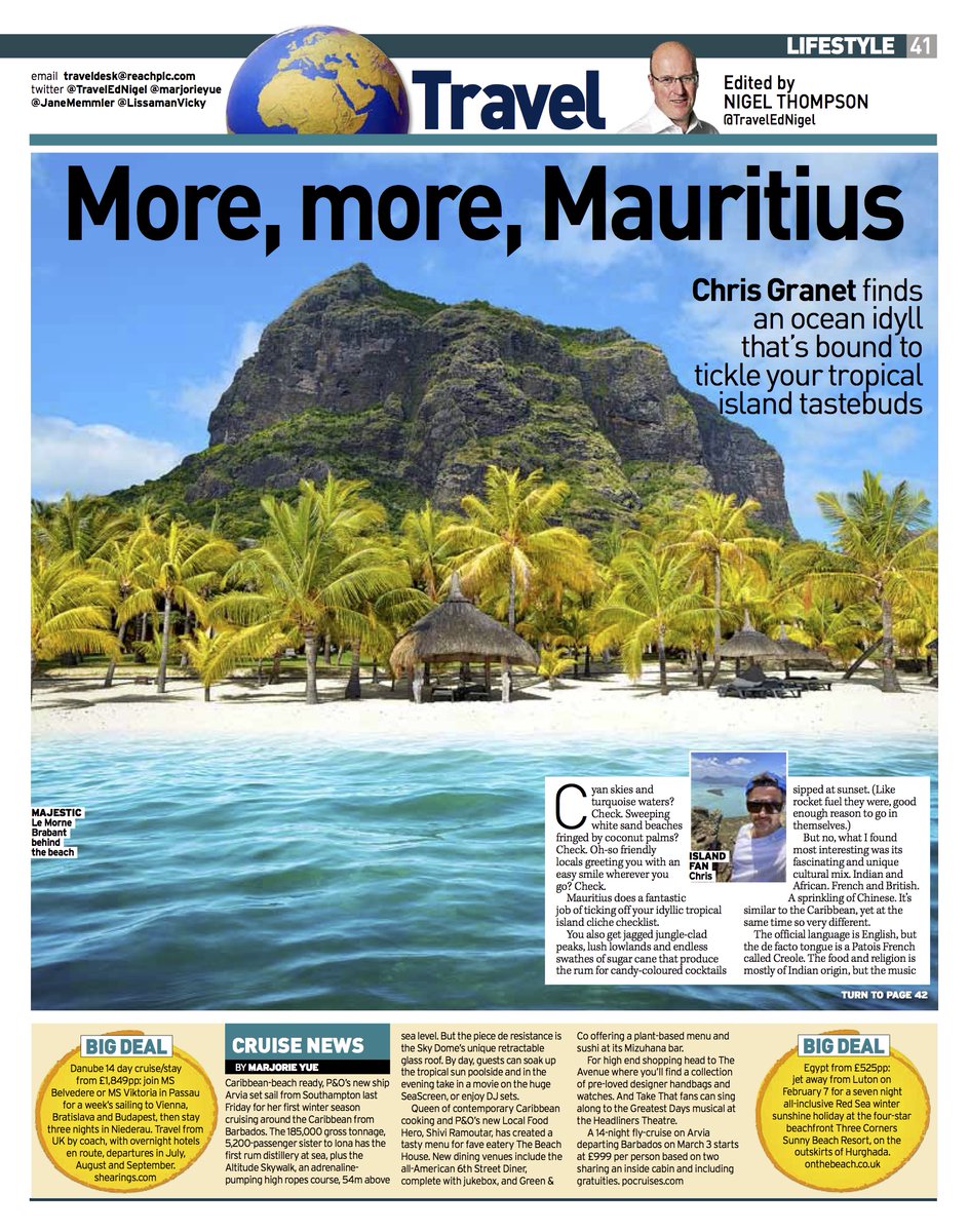 TravelEdNigel's tweet photo. Tomorrow's Sunday People print #travel - why marvellous Mauritius ticks all the boxes for an idyllic long haul holiday https://t.co/bAhHNqzhWx