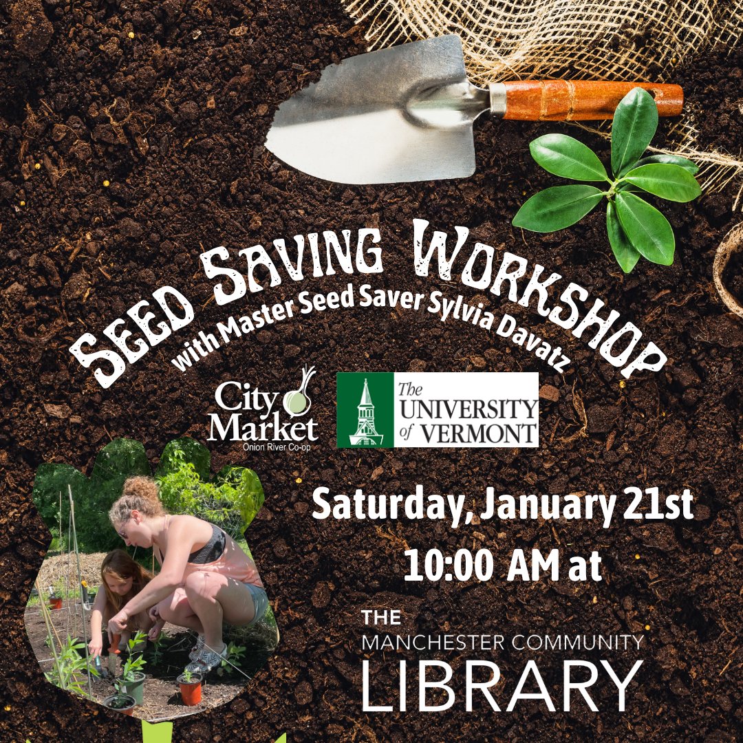 manchestervtLIB's tweet photo. NEXT SATURDAY at 11 AM! Join master seed saver Sylvia Davatz at the MCL. This workshop is designed to fit seed savers from all levels of experience. More info and registration: https://t.co/LuPuXp9qao

#SeedSaving #Gardening #HomeAndGarden #GreenGrowing #MCLVT #ManchesterVT https://t.co/U3JPCdfEIZ