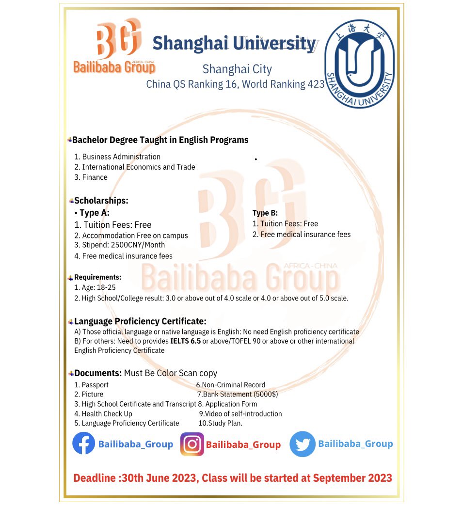 Bailibaba_Group's tweet photo. 🚨🎓VOUS AVEZ BESOIN DE POURSUIVRE VOS ÉTUDES SUPÉRIEURES EN CHINE ? 🇨🇳

📝Nous vous proposons des bourses qui couvrent tout votre cursus universitaires et en plus avec possibilité de recevoir UNE ALLOCATION ALLANT JUSQU’À 2500¥ PAR MOIS 💴. 

Voici quelques exemples d’offres : https://t.co/R6YIlzGHdD