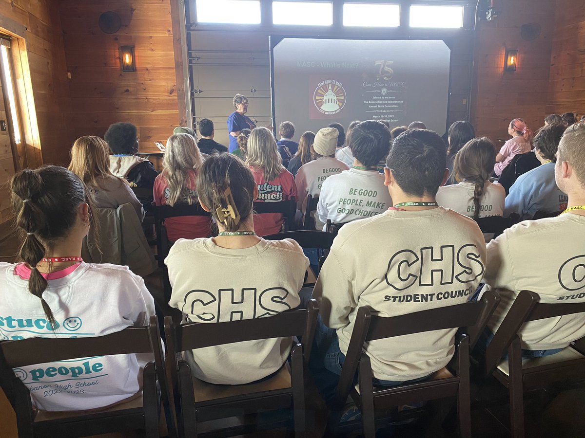 FrauTholen's tweet photo. .@MASCstuco Executive Director Terri Johnson is getting these student leaders pumped for the 75th state convention - Jeff City in March! #MASCxWE https://t.co/JTwlk3kGJh