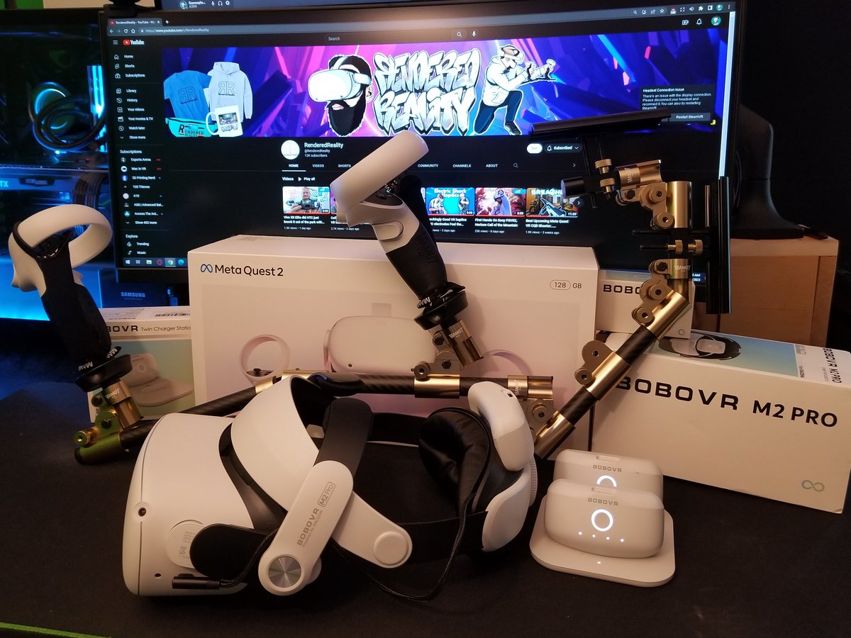 Huge thanks to <a href="/RealityRendered/">Rendered Reality 🎙☕</a> for the epic VR setup! A <a href="/MetaQuestVR/">Meta Quest</a> Quest 2, <a href="/bobovr_official/">BOBOVR</a> M2 Pro Strap, extra batteries + charging dock, and <a href="/vrcover/">VR Cover</a> Facial Interface. To top it off a <a href="/Mamut_VR/">MAMUT</a> Apto³ Wasp + Grips³!