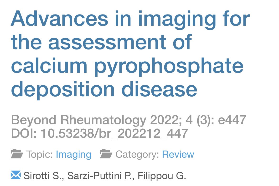 BeyondRheumatol's tweet photo. Advances in imaging for the assessment of calcium pyrophosphate deposition disease. https://t.co/NvwS7pv86J https://t.co/0Oga6Zp8H4