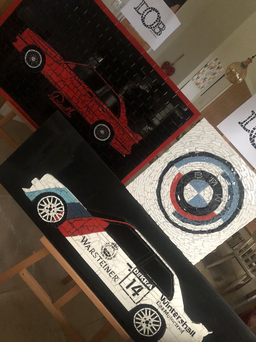 BigSmallMosaics's tweet photo. A nice collection of some BMW ceramic mosaics I’ve made, e30 Cecotto and Warsteiner both cars are 1 m wide for scale and a celebration of 50 years M badge /// not the only one who’s 50 this year 😉 #bmw #BMWM #50 #mosaic #cecotto #dtm https://t.co/F4XXEiDTzh