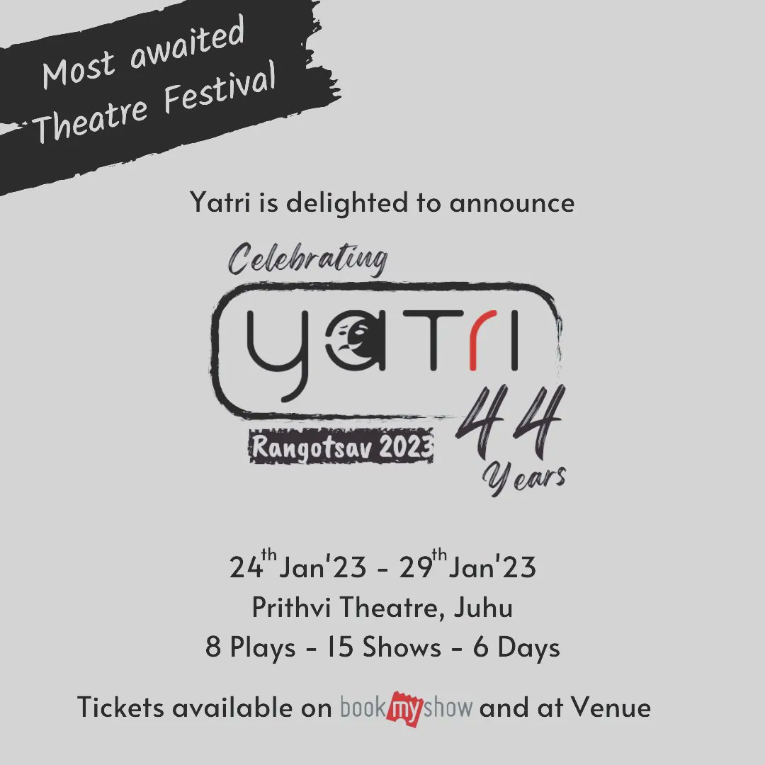 om_katare's tweet photo. Yatri theatre Mumbai celebrates  44th years in theatre..1979-2023.
 8 PLAYS AND 15 SHOWS IN ONE WEEK AT PRITHVI THEATRE AND PRITHVI HOUSE, TICKETS ON BOOKMYSHOW n VENUE for more details please call us on 9820052627/9820500905/email us on:omkatare54@live.com https://t.co/qPYhk8ekwu