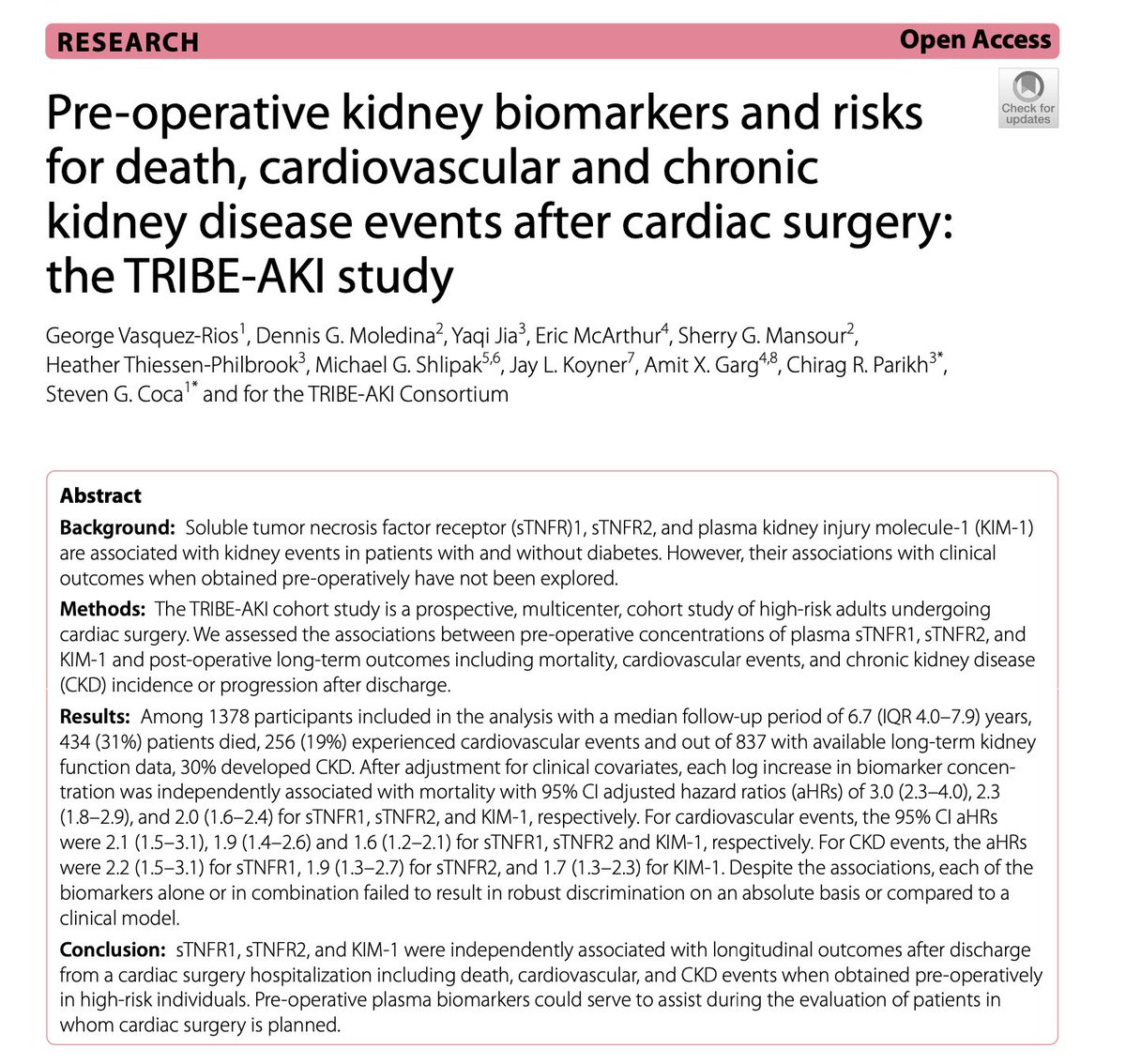 ISMMSKidney's tweet photo. Pre-operative #kidney biomarkers &amp; risks for death, cardiovascular &amp; #CKD events after cardiac surgery: 
the TRIBE-#AKI study

https://t.co/79UGjXzhTq

@GeorgeVasquezR2 @scoca1 @DOMSinaiNYC @JournalCTSurg 

#Nephrology https://t.co/S7YpBy17JA
