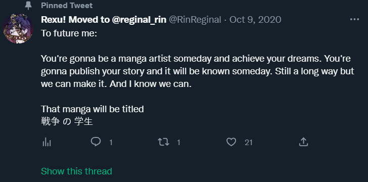 RinReginal's tweet photo. @reginal_rin Of course, 3 years later my dream remains the same. See you at @reginal_rin ! https://t.co/YXy6hAmCWM