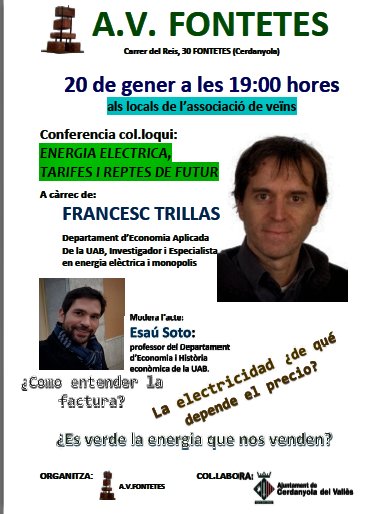 Continuem amb el cicle de conferències/debat. El proper divendres parlarem sobre electricitat i els preus. T'esperem