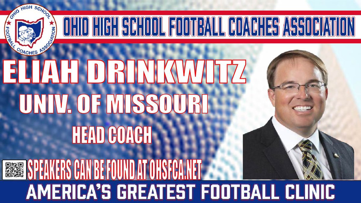 OHSFCA (@ohsfca) on Twitter photo 19 Days Until The Clinic!!
<a href="/MizzouFootball/">Mizzou Football</a> Head Coach <a href="/CoachDrinkwitz/">Eliah Drinkwitz</a> will be speaking at the OHSFCA Clinic!!!
Clinic Dates 2/2-2/4
See OHSFCA.NET for the most up to date list of speakers!
Register ๐ฝ๐ฝ๐ฝ๐ฝ
ohsfca.bandmtechnologies.com 19 Days Until The Clinic!!
<a href="/MizzouFootball/">Mizzou Football</a> Head Coach <a href="/CoachDrinkwitz/">Eliah Drinkwitz</a> will be speaking at the OHSFCA Clinic!!!
Clinic Dates 2/2-2/4
See OHSFCA.NET for the most up to date list of speakers!
Register ๐ฝ๐ฝ๐ฝ๐ฝ
ohsfca.bandmtechnologies.com