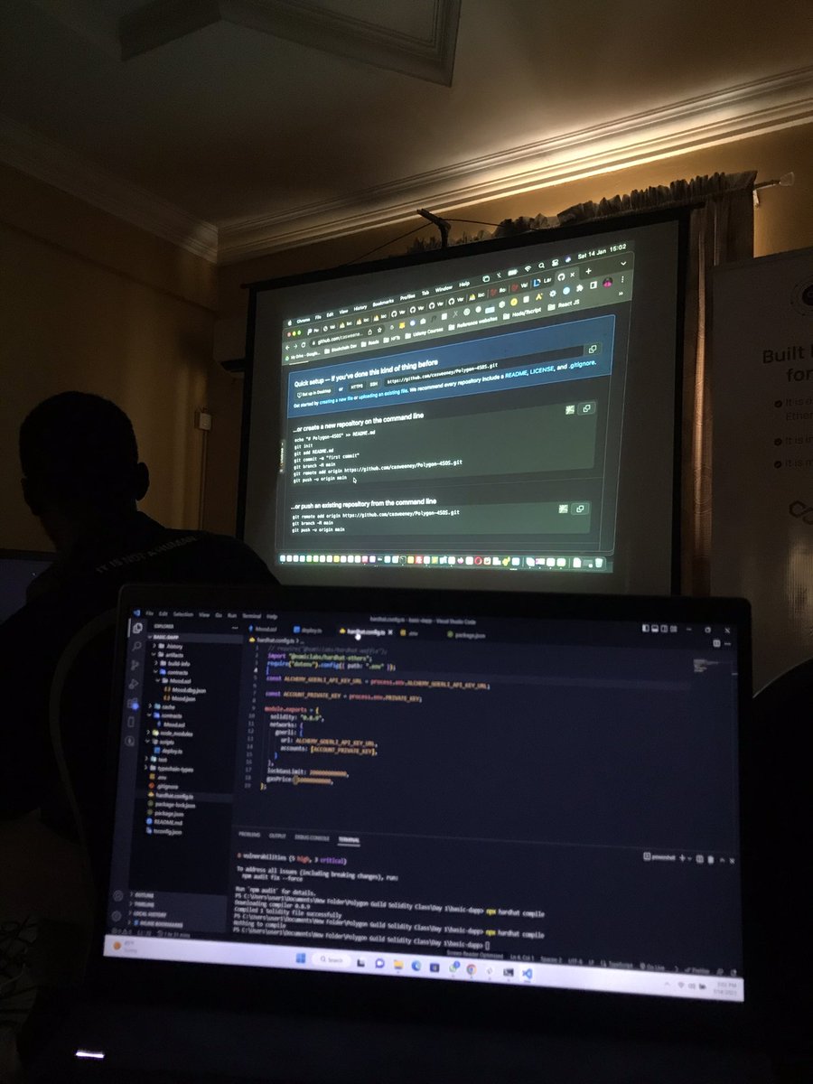Pwesh_os's tweet photo. Had a very fun and interesting session today Deploying my first smart contract today with @PolygonAbuja @0xPolygonDevs @developerayo @0xPolygon
Our Facilitator: @codingcas
#polygonguildabuja #4SOS #polygondev https://t.co/EiYC6cmSgZ