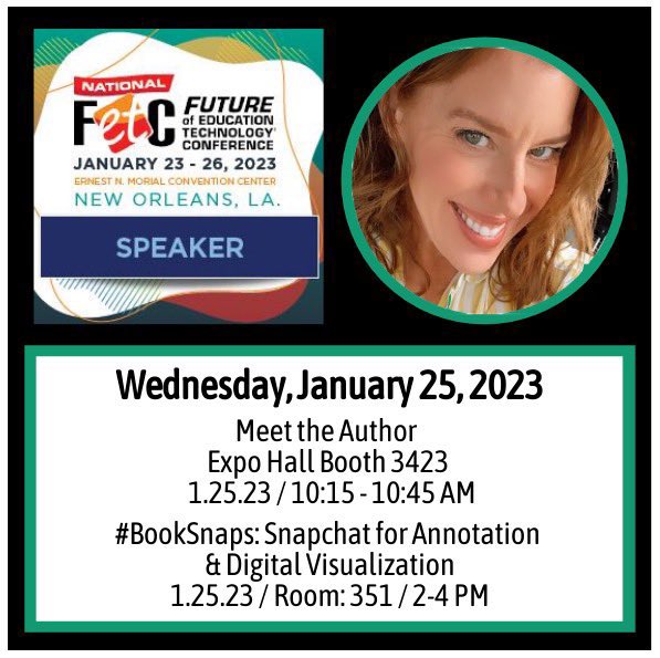 TaraMartinEDU's tweet image. Hope to see you all in NOLA at FETC 2023! @fetc 
Register today!
Use my special code FETCSPEAKER23 to get 10% off!

Come see me—1.25.23 for some meet the author fun in the expo in the AM &amp;amp; a #BookSnaps sesh that afternoon.

Register:
bit.ly/comeseemeatfetc
#tlap #dbcincbooks