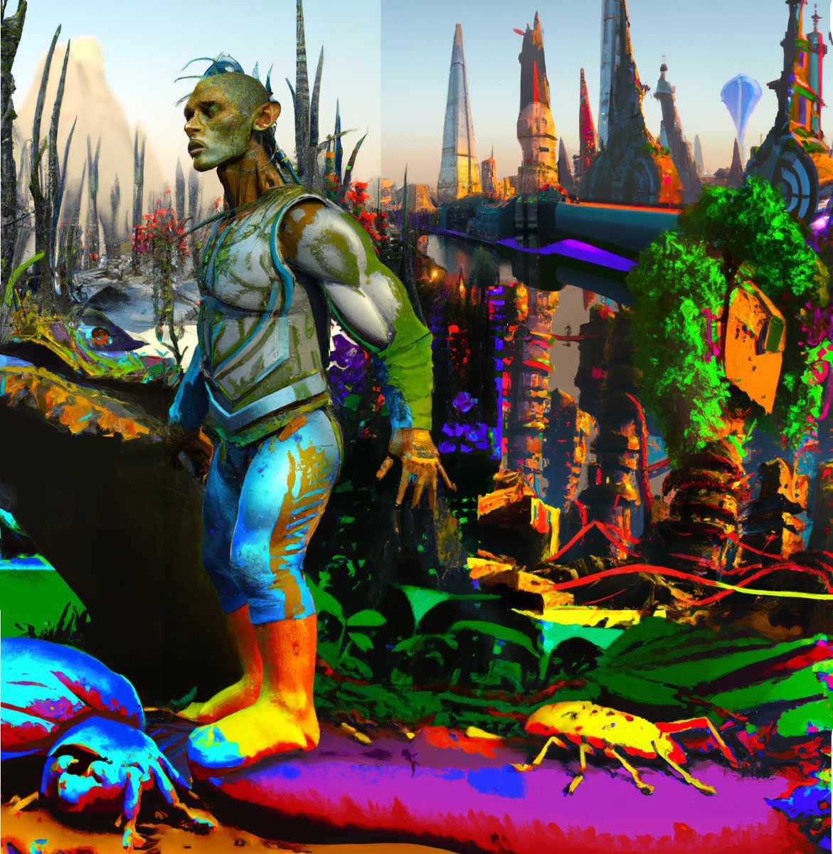 InvokadoK's tweet photo. #drawings #Alien #city #ArtificialIntelligence https://t.co/B4lzsERFb6