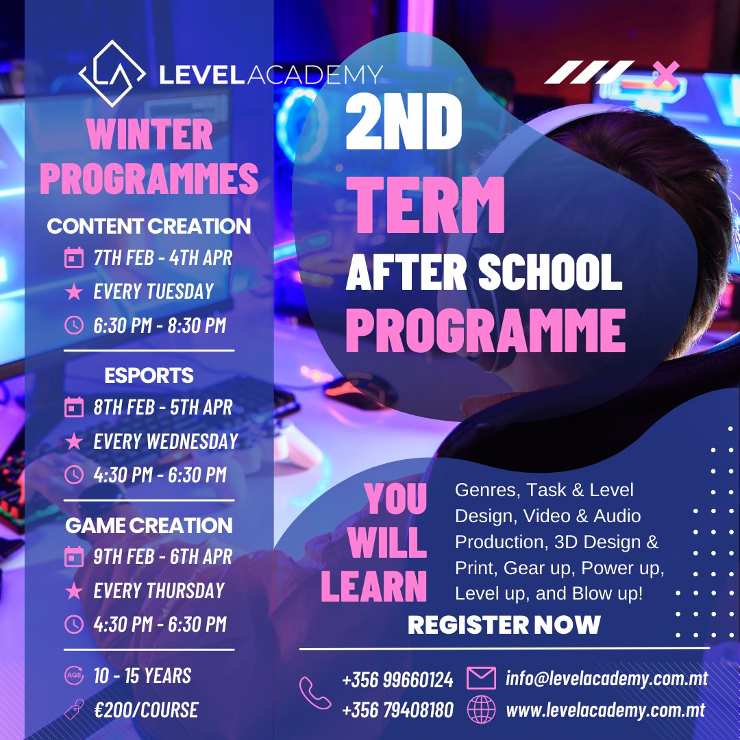 Our afterschool programmes are back for the second term with new content! Get serious about your games, unleash your creativity and put yourself out there through our courses. More information coming soon.