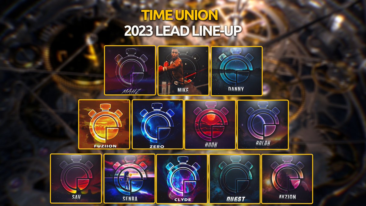Time_Union's tweet photo. Welcome our 2023 Lead Line-UP

Owners:
@Mahzltov 
@WASDMike 
@DannyOGz 

Overall:
@OMGFuziion 

Leaders:
@Zrozes 
@SenraPlays 

Lead Snipers:
@xClydezer 
@5avys 

Lead Editors:
@QuitsHook 
@questicles

Lead Designers:
@Avzion 
@MadeByRalah https://t.co/deKmCW74n9