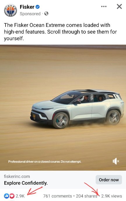 deadtrader2020's tweet image. @FiskerInc beating @Tesla and @LucidMotors! Fisker's advertising gathers 💯 user engagement. 

#payforviews