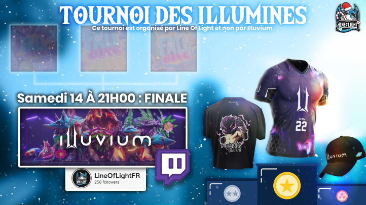 La finale du tournoi c'est CE SOIR à 21H00 ! 🏆😍  

Rediffusion sur Twitch : twitch.tv/lineoflightfr

Qui sera le grand gagnant ? 🥇🥈🥉

#illuvium  #Web3  #cryptomonnaie  #GameFi #P2E #NFTs