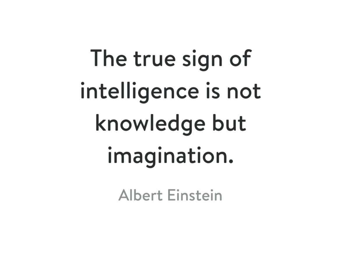 “The true sign of intelligence is not knowledge but imagination.” 
—Albert Einstein