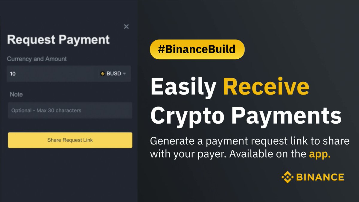 Getting paid just got easier!

Send your payer a link generated in the #Binance app to get paid in crypto 🔗

Brought to you by the latest #BinanceBuild update 🤝