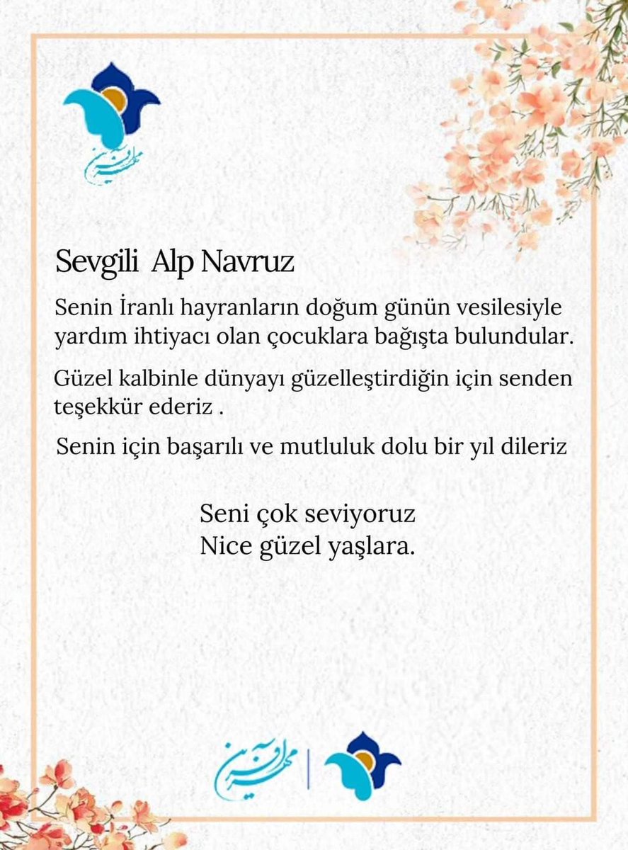 Alp Navruz'un Iranlı hayranları başarılı oyuncunun doğum günü için bir bağışta bulundu. 
Çok ince düşünülmüş bir bağış 👏

#AlpNavruz