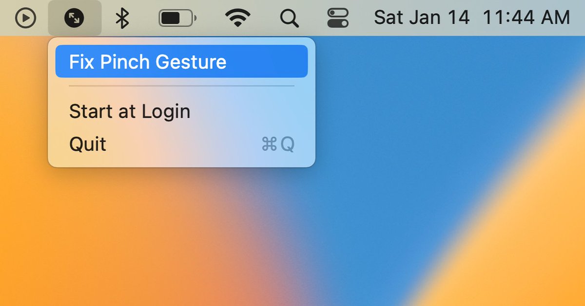 Do you use a Mac with a trackpad? If so, you may have noticed that the pinch to zoom gesture can randomly stop working.

I've been bothered by it enough that I made a small menubar tool that can fix the problem with one click.

Download it here: github.com/danqing/Pinch