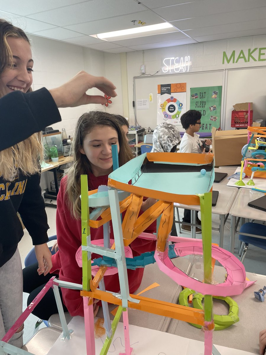 Kinetic &amp; potential energy, friction, conservation of energy! 6th graders designed and built paper roller coasters with the challenge of taking the longest amount of time to reach the bottom! <a href="/WashMillES/">Washington Mill ES</a> <a href="/FCPSSTEAM/">FCPS STEAM</a> @FCPSScience