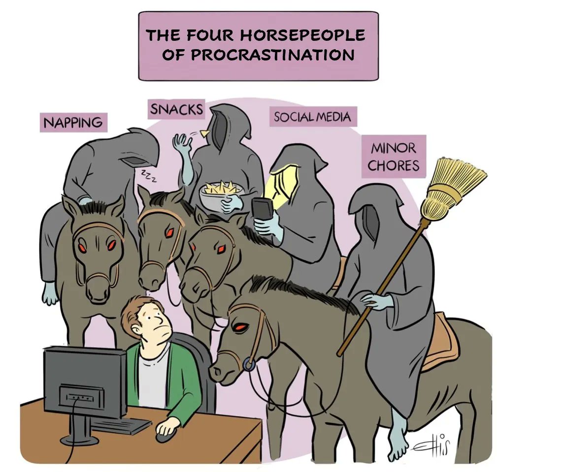 When you are wondering why you didn't make as much progress as you planned. Perhaps you were visited by the four horsepeople of procrastination.