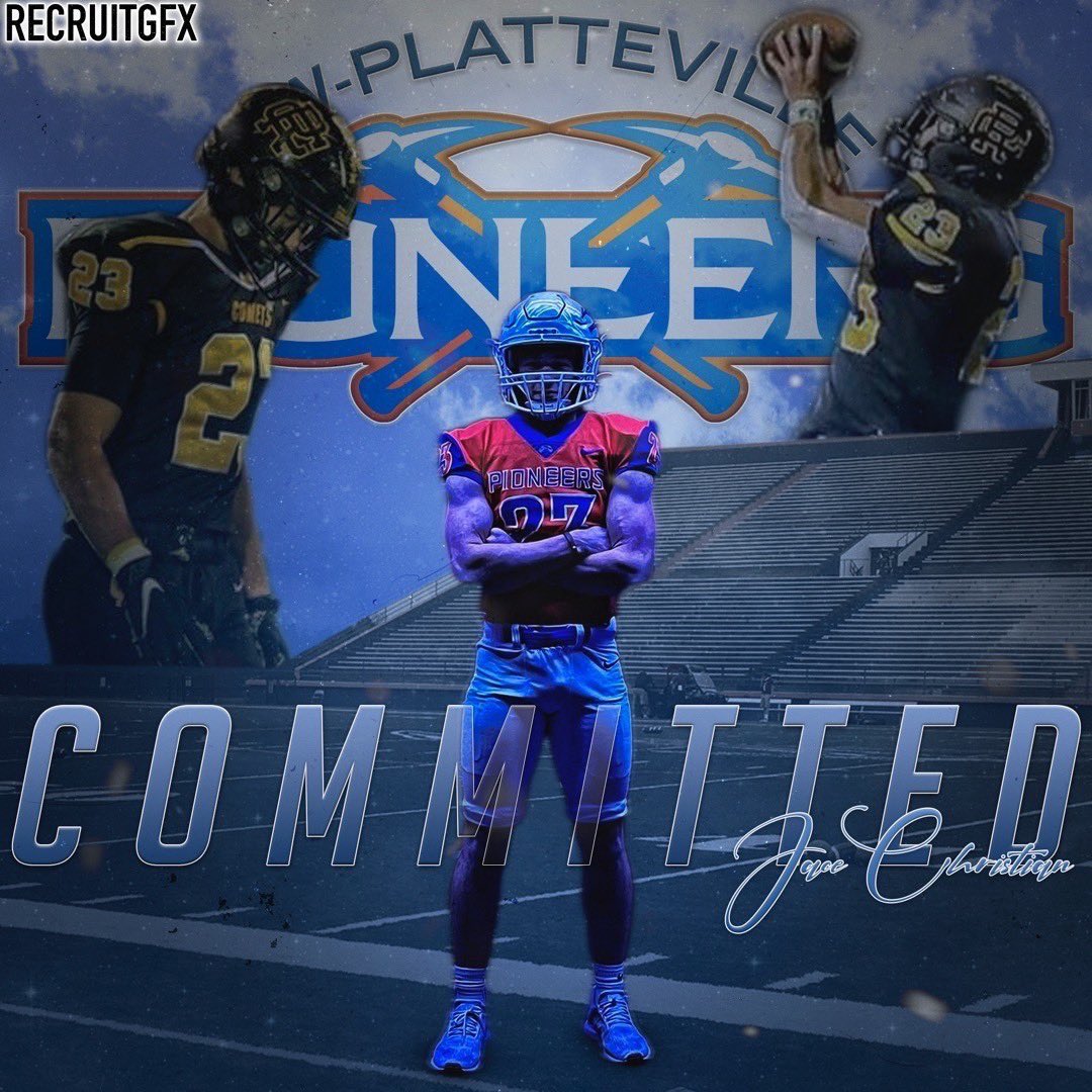 I am very excited to announce my commitment to <a href="/UWPlattFootball/">UW-Platteville Football</a>. I would like to thank <a href="/CoachSheehan12/">Patrick Sheehan</a> <a href="/Ryan_Munz/">Ryan Munz</a> <a href="/CoachBauder5/">Dan Bauder</a>. I would also like to thank my coaches, family, and friends for supporting me along the way. <a href="/RCCometFootball/">RC Football</a>! Can’t wait to begin this new chapter!