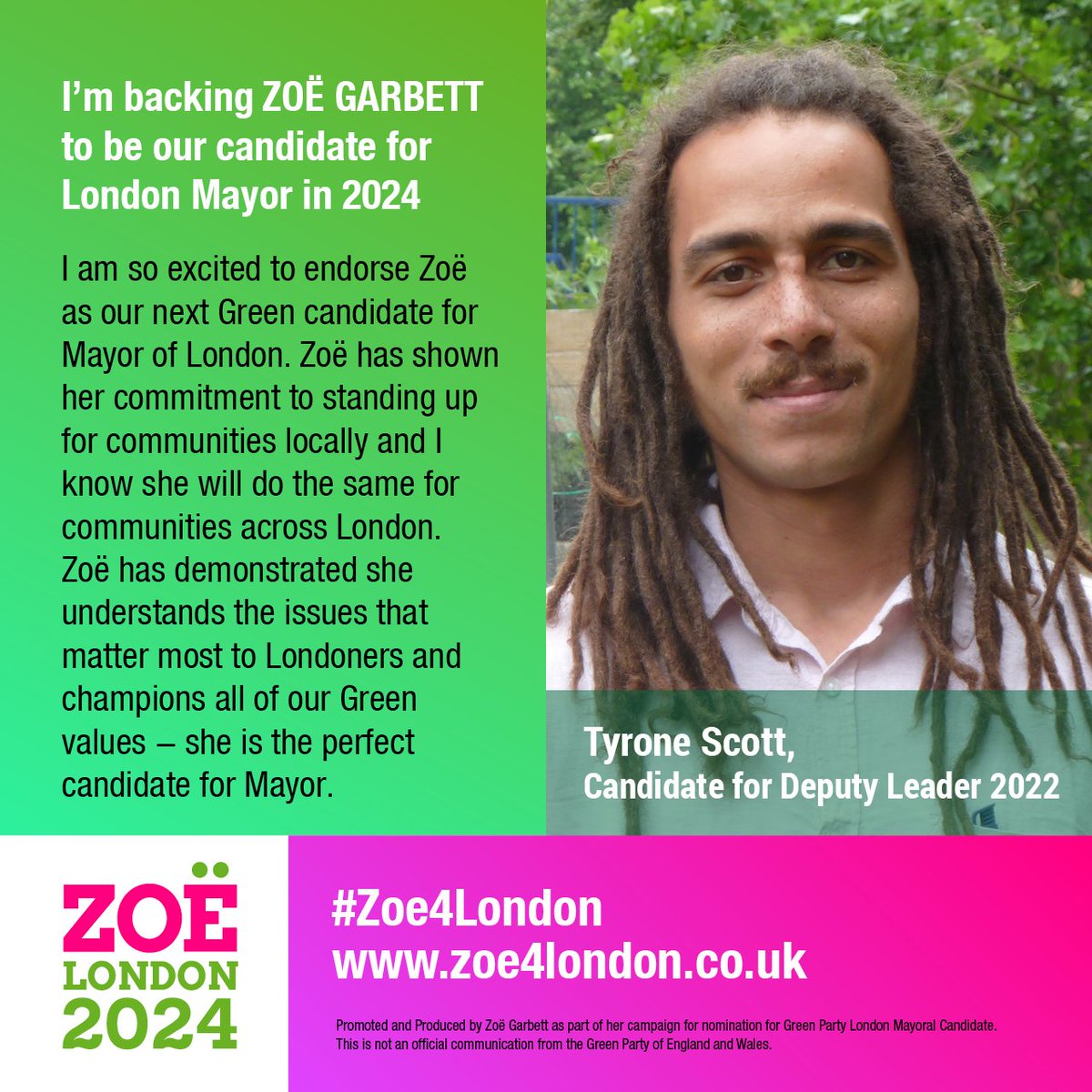 So proud to be supporting @Zoe4Hackney as the next Green Party candidate for mayor and to be one of our next London Assembly members 💚

Zoë will do an outstanding job for people all over London and I am so excited to see this in action 😃

#Zoe4Mayor