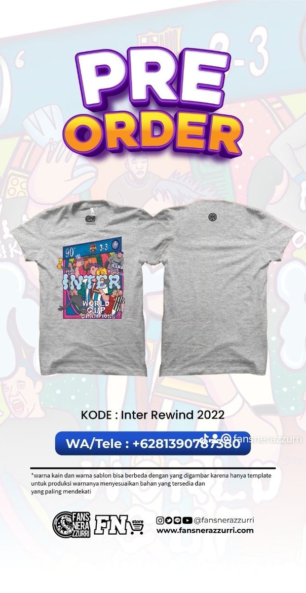 #FNQuiz

Hanya Retweet

Jika Inter menang kontra Hellas Verona, 2 orang beruntung akan mendapatkan Pulsa 25.000 masing - masing.

Pemesanan kaos dibawah bisa langsung ke wa ⤵️⤵️
Wa.me/6281390787380