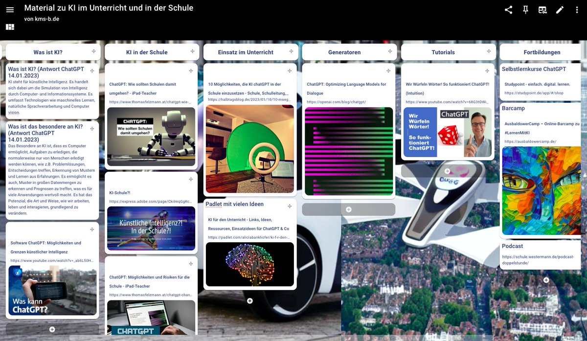 Um für mich und mein Kollegium den Überblick nicht zu verlieren, sammle ich gerade ein bisschen zu #ki (aktuell noch beim Füllen). Habt ihr noch etwas, was unbedingt rein muss?

Zur Pinnwand ➡️ taskcards.de/#/board/2be2fa…

#twlz