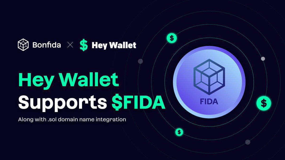 It’s official, you can now send $FIDA

<a href="/bonfida/">Bonfida</a> 🤝 <a href="/hey_wallet/">Hey Wallet!</a> 

We’re giving out 100 $FIDA to 5 winners! Retweet and reply with your .sol to enter