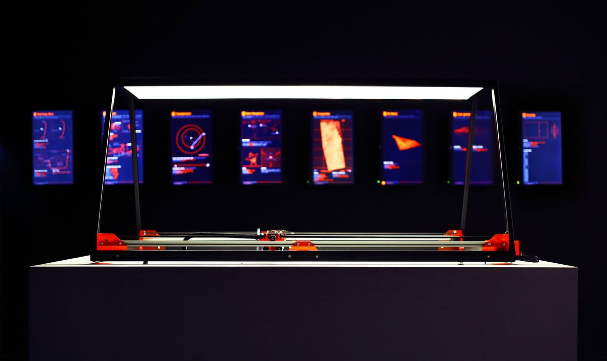 _glkt's tweet photo. @generativehut @VetroEditions Orbis Tertius : real martian landscapes, on large sheets of paper, with a custom made plotter, using actual topographic data from NASA - an interactive installation that build up a unique cartography of planet Mars

👉 https://t.co/DbyJXMXZom https://t.co/qiQQi4lpAC
